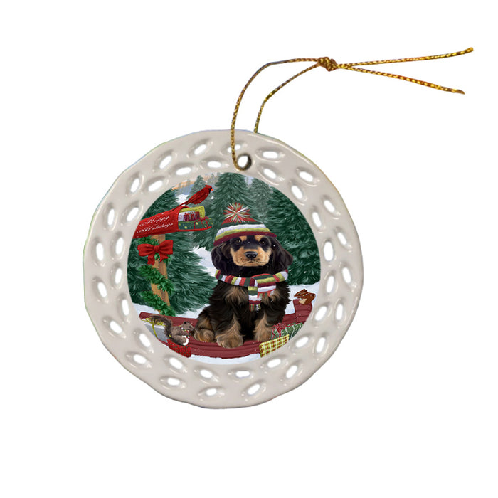 Merry Christmas Woodland Sled Cocker Spaniel Dog Ceramic Doily Ornament DPOR55269