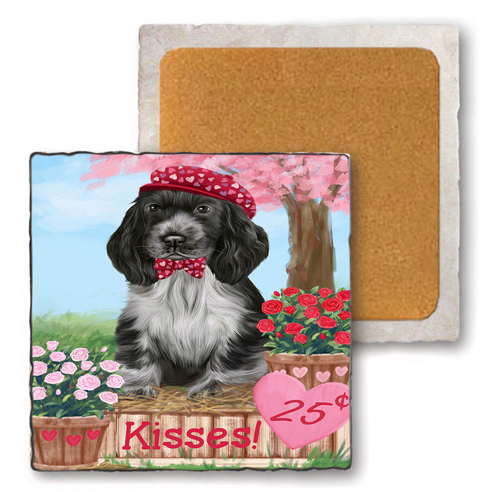 Rosie 25 Cent Kisses Cocker Spaniel Dog Set of 4 Natural Stone Marble Tile Coasters MCST50852