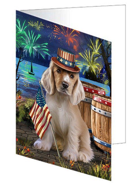 4th of July Independence Day Fireworks Cocker Spaniel Dog at the Lake Handmade Artwork Assorted Pets Greeting Cards and Note Cards with Envelopes for All Occasions and Holiday Seasons GCD57437