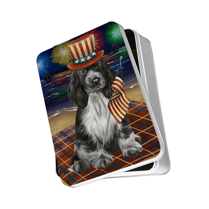 4th of July Independence Day Firework Cocker Spaniel Dog Photo Storage Tin PITN52088