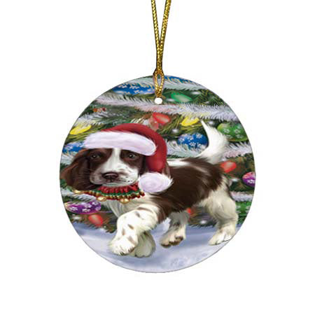 Trotting in the Snow Cocker Spaniel Dog Round Flat Christmas Ornament RFPOR55791