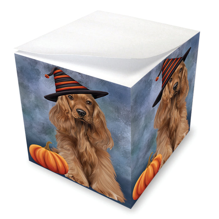 Happy Halloween Cocker Spaniel Dog Wearing Witch Hat with Pumpkin Note Cube NOC56409