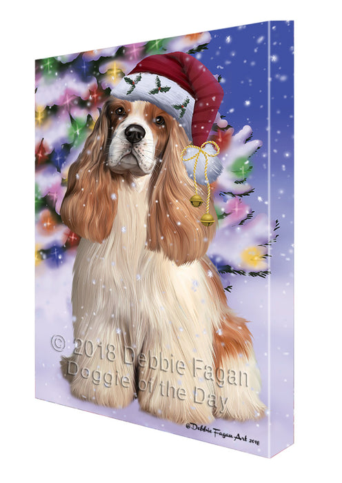 Winterland Wonderland Cocker Spaniel Dog In Christmas Holiday Scenic Background Canvas Print Wall Art Décor CVS101591