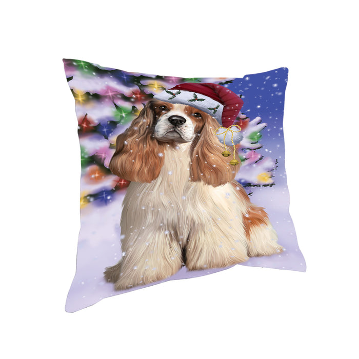 Winterland Wonderland Cocker Spaniel Dog In Christmas Holiday Scenic Background Pillow PIL71620