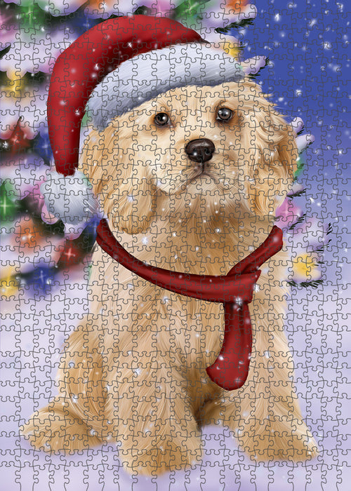 Winterland Wonderland Cocker Spaniel Dog In Christmas Holiday Scenic Background Puzzle with Photo Tin PUZL82156