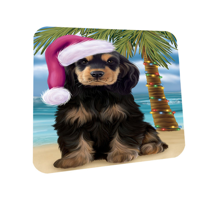 Summertime Happy Holidays Christmas Cocker Spaniel Dog on Tropical Island Beach Coasters Set of 4 CST54385