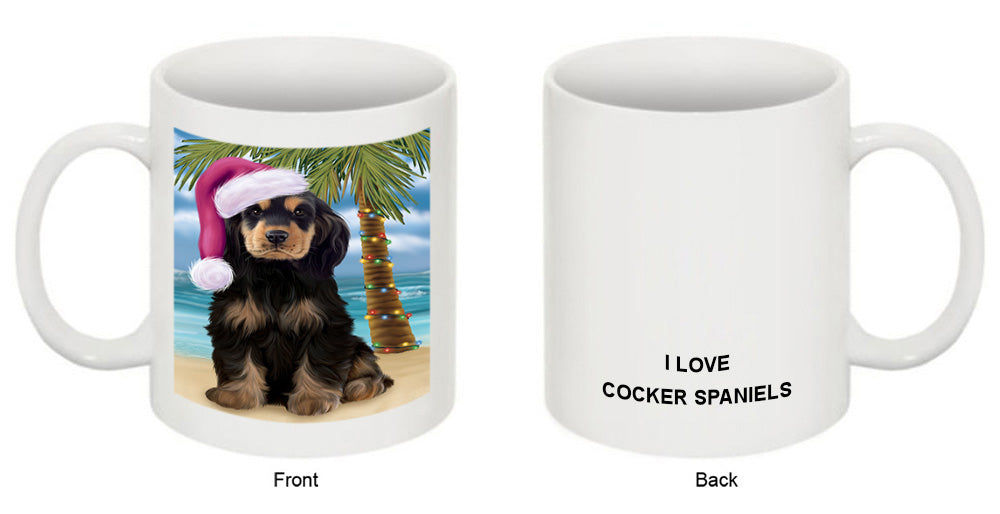 Summertime Happy Holidays Christmas Cocker Spaniel Dog on Tropical Island Beach Coffee Mug MUG49825