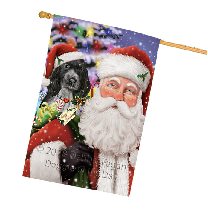 Santa Carrying Cocker Spaniel Dog and Christmas Presents House Flag FLG53884
