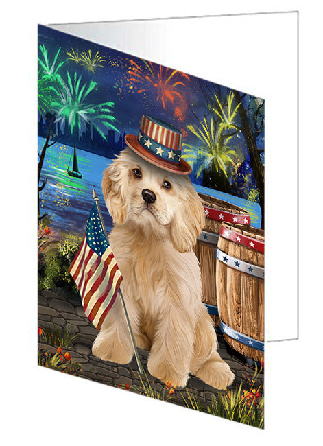 4th of July Independence Day Fireworks Cocker Spaniel Dog at the Lake Handmade Artwork Assorted Pets Greeting Cards and Note Cards with Envelopes for All Occasions and Holiday Seasons GCD57440