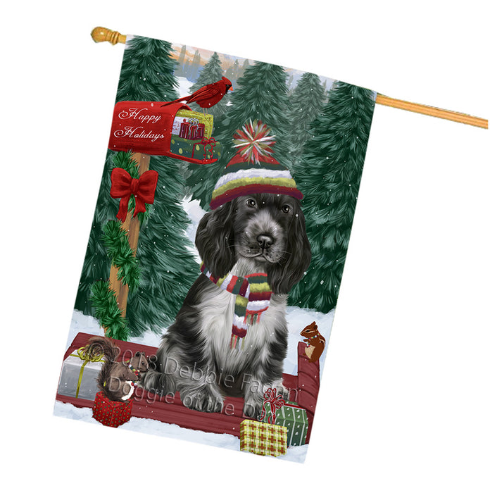 Merry Christmas Woodland Sled Cocker Spaniel Dog House Flag FLG55343