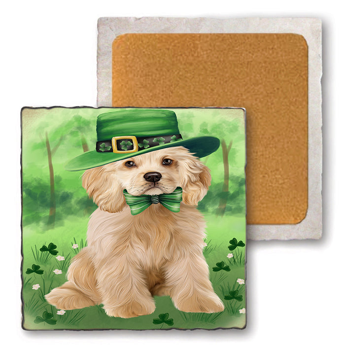 St. Patricks Day Irish Portrait Cocker Spaniel Dog Set of 4 Natural Stone Marble Tile Coasters MCST52001