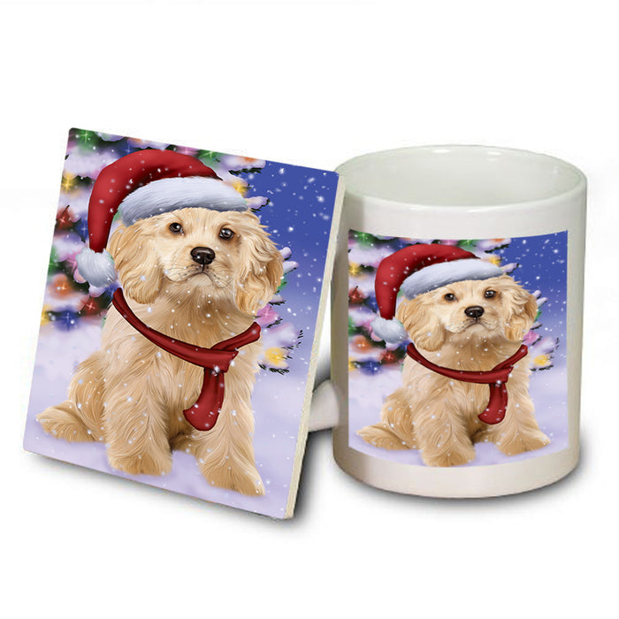 Winterland Wonderland Cocker Spaniel Dog In Christmas Holiday Scenic Background Mug and Coaster Set MUC53742