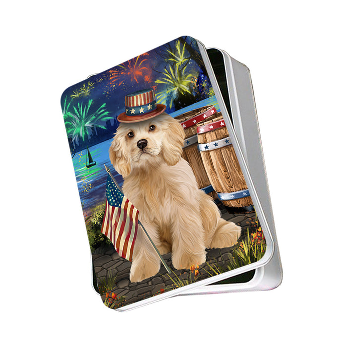 4th of July Independence Day Fireworks Cocker Spaniel Dog at the Lake Photo Storage Tin PITN51137