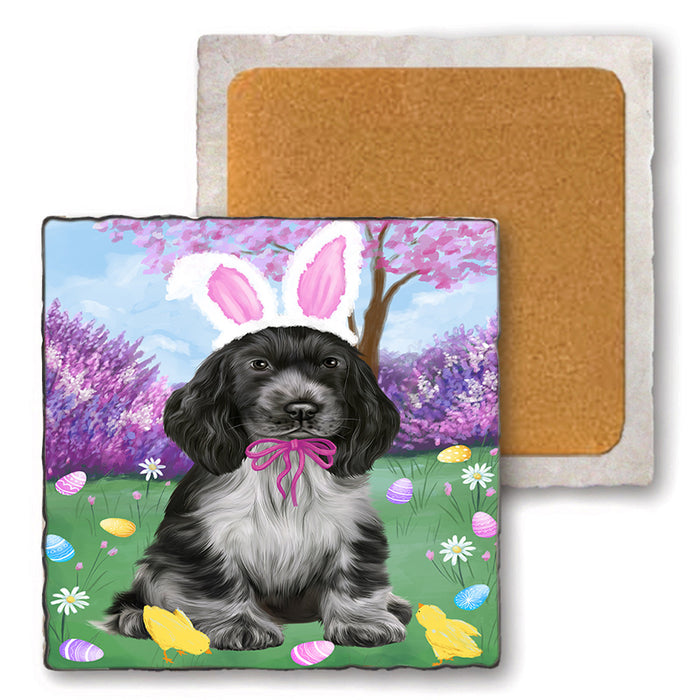 Easter Holiday Cocker Spaniel Dog Set of 4 Natural Stone Marble Tile Coasters MCST51897