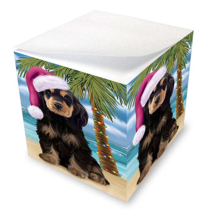 Summertime Happy Holidays Christmas Cocker Spaniel Dog on Tropical Island Beach Note Cube NOC56073