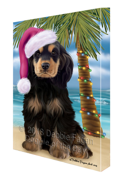 Summertime Happy Holidays Christmas Cocker Spaniel Dog on Tropical Island Beach Canvas Print Wall Art Décor CVS108845