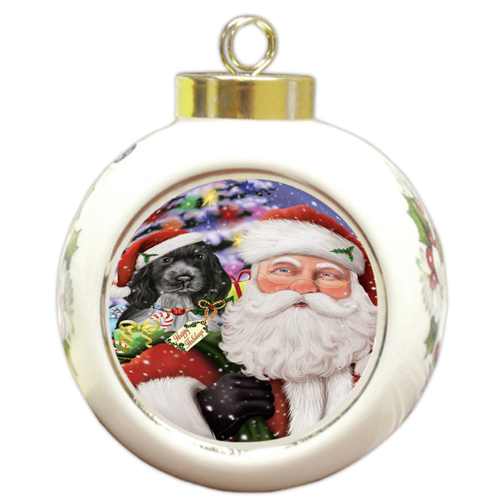 Santa Carrying Cocker Spaniel Dog and Christmas Presents Round Ball Christmas Ornament RBPOR53686