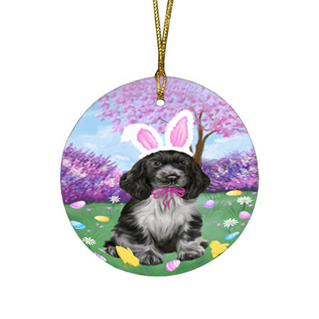 Easter Holiday Cocker Spaniel Dog Round Flat Christmas Ornament RFPOR57298