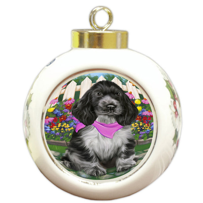 Spring Floral Cocker Spaniel Dog Round Ball Christmas Ornament RBPOR52254