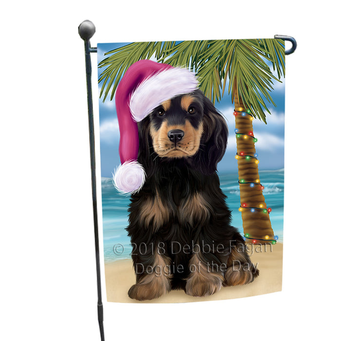 Summertime Happy Holidays Christmas Cocker Spaniel Dog on Tropical Island Beach Garden Flag GFLG54617