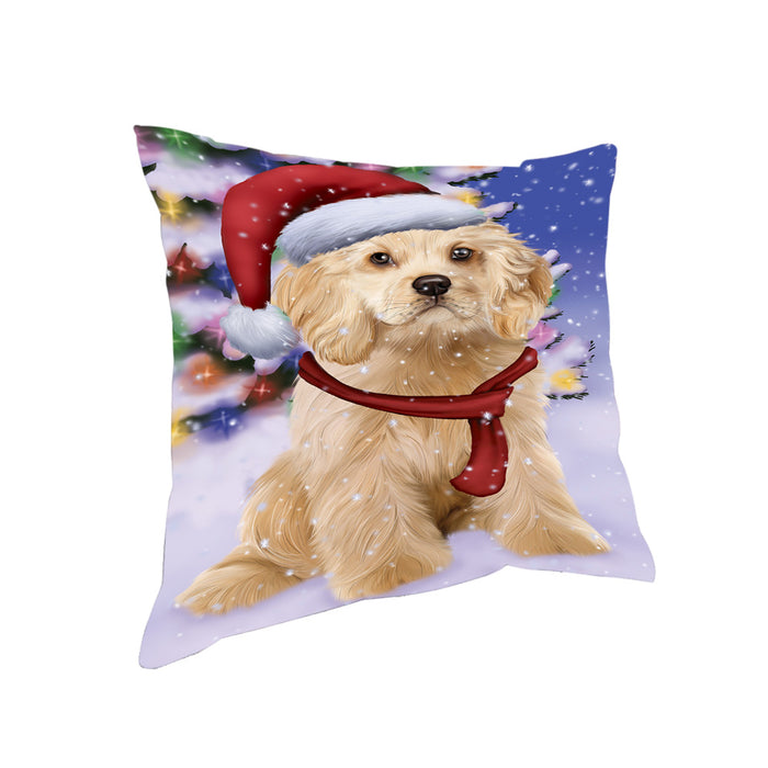 Winterland Wonderland Cocker Spaniel Dog In Christmas Holiday Scenic Background Pillow PIL71624