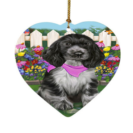 Spring Floral Cocker Spaniel Dog Heart Christmas Ornament HPOR52254
