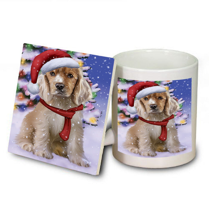 Winterland Wonderland Cocker Spaniel Dog In Christmas Holiday Scenic Background Mug and Coaster Set MUC53743
