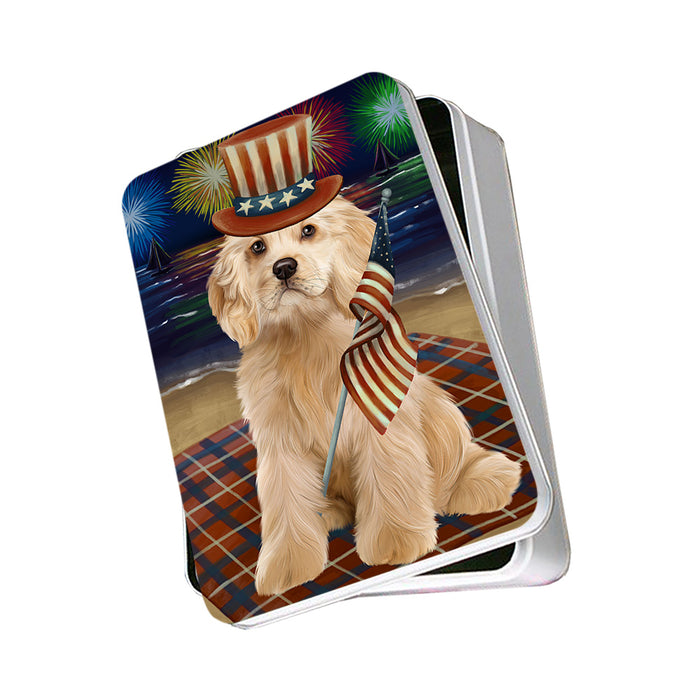 4th of July Independence Day Firework Cocker Spaniel Dog Photo Storage Tin PITN52090