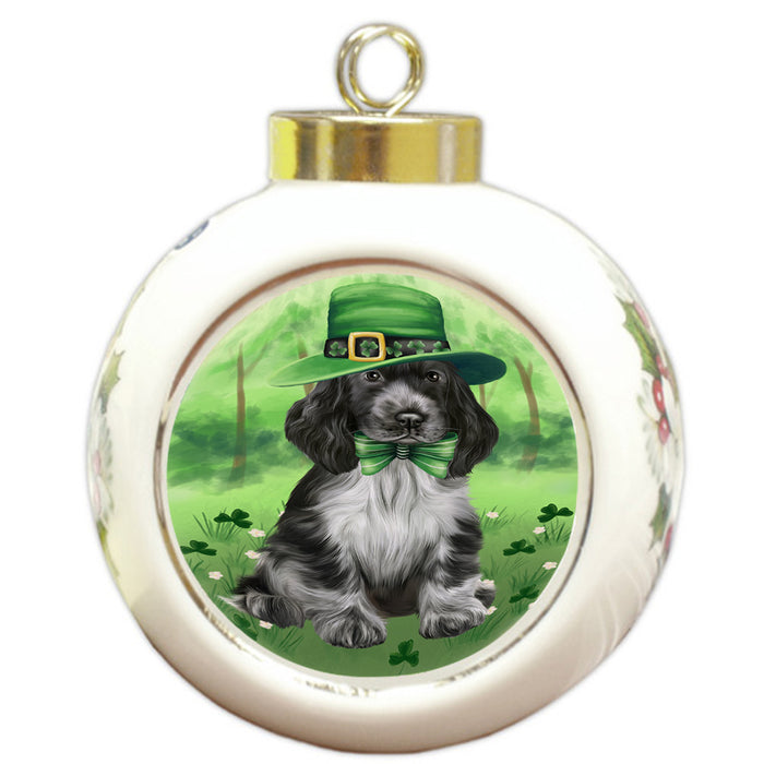 St. Patricks Day Irish Portrait Cocker Spaniel Dog Round Ball Christmas Ornament RBPOR58129