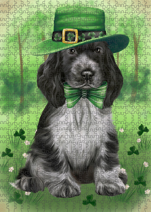 St. Patricks Day Irish Portrait Cocker Spaniel Dog Portrait Jigsaw Puzzle for Adults Animal Interlocking Puzzle Game Unique Gift for Dog Lover's with Metal Tin Box PZL045
