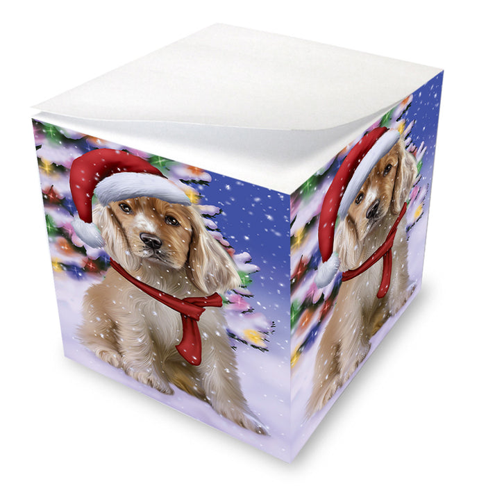 Winterland Wonderland Cocker Spaniel Dog In Christmas Holiday Scenic Background Note Cube NOC55397
