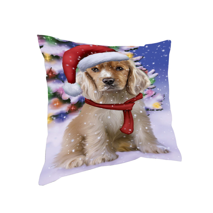 Winterland Wonderland Cocker Spaniel Dog In Christmas Holiday Scenic Background Pillow PIL71628