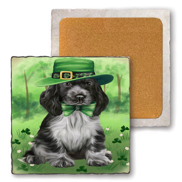 St. Patricks Day Irish Portrait Cocker Spaniel Dog Set of 4 Natural Stone Marble Tile Coasters MCST52002