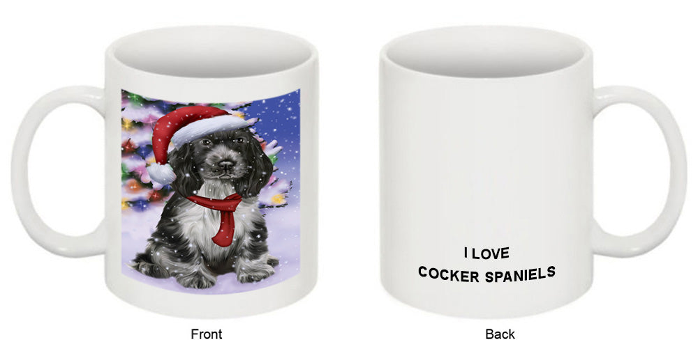 Winterland Wonderland Cocker Spaniel Dog In Christmas Holiday Scenic Background Coffee Mug MUG49150