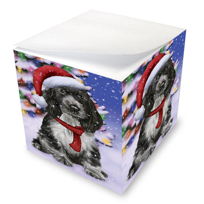 Winterland Wonderland Cocker Spaniel Dog In Christmas Holiday Scenic Background Note Cube NOC55398