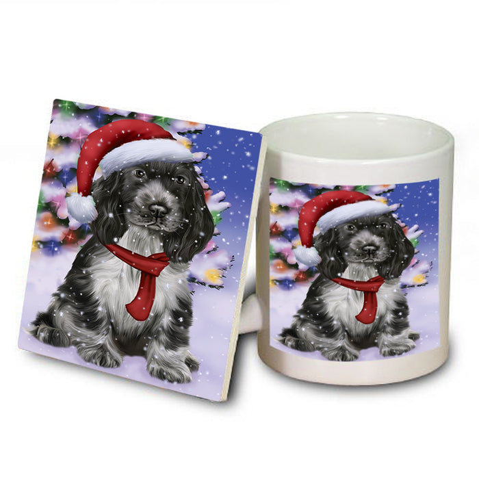 Winterland Wonderland Cocker Spaniel Dog In Christmas Holiday Scenic Background Mug and Coaster Set MUC53744