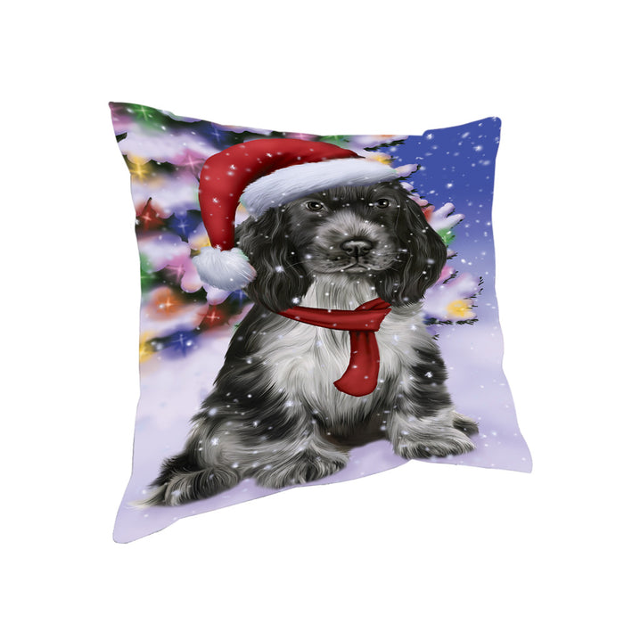 Winterland Wonderland Cocker Spaniel Dog In Christmas Holiday Scenic Background Pillow PIL71632