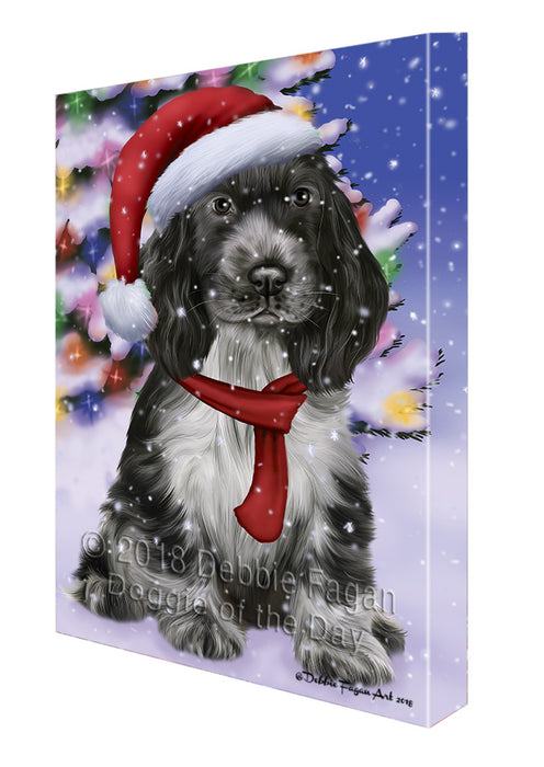 Winterland Wonderland Cocker Spaniel Dog In Christmas Holiday Scenic Background Canvas Print Wall Art Décor CVS101618