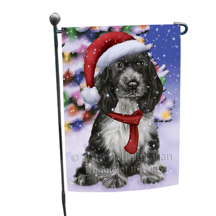 Winterland Wonderland Cocker Spaniel Dog In Christmas Holiday Scenic Background Garden Flag GFLG53814