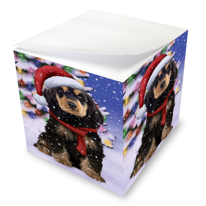 Winterland Wonderland Cocker Spaniel Dog In Christmas Holiday Scenic Background Note Cube NOC55399