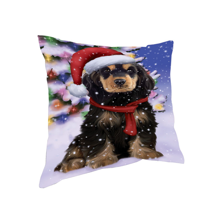 Winterland Wonderland Cocker Spaniel Dog In Christmas Holiday Scenic Background Pillow PIL71636