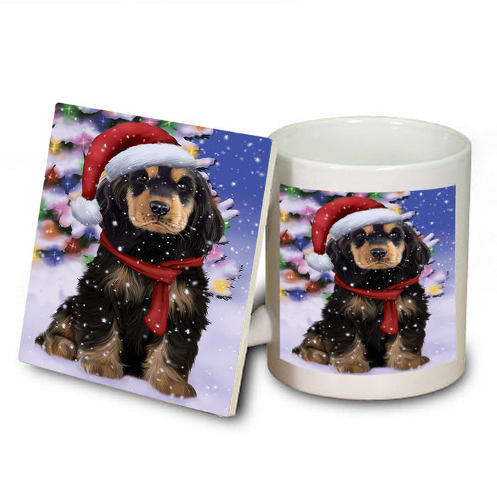 Winterland Wonderland Cocker Spaniel Dog In Christmas Holiday Scenic Background Mug and Coaster Set MUC53745