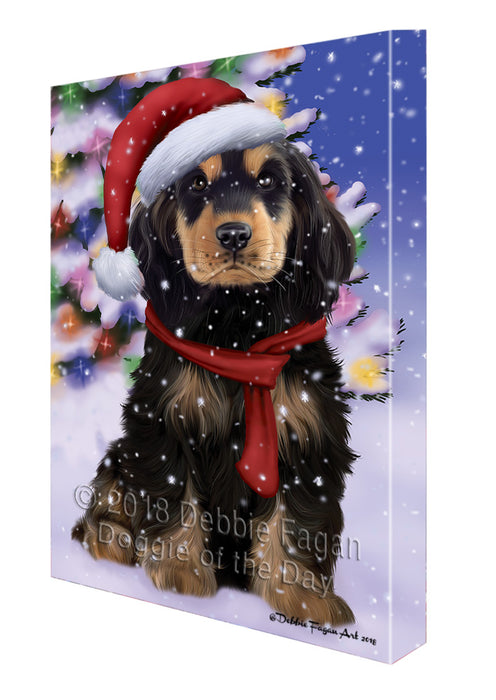 Winterland Wonderland Cocker Spaniel Dog In Christmas Holiday Scenic Background Canvas Print Wall Art Décor CVS101627