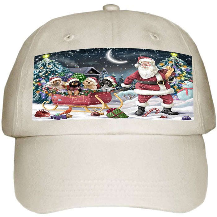 Santa Sled Dogs Christmas Happy Holidays Cocker Spaniels Dog Ball Hat Cap HAT58887