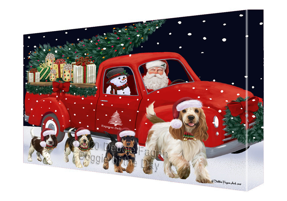 Christmas Express Delivery Red Truck Running Cocker Spaniel Dogs Canvas Print Wall Art Décor CVS146024