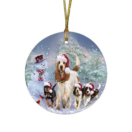 Christmas Running Family Cocker Spaniels Dog Round Flat Christmas Ornament RFPOR55823