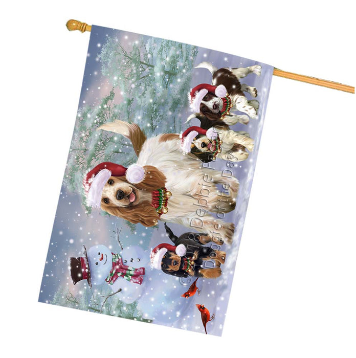 Christmas Running Family Cocker Spaniels Dog House Flag FLG55896