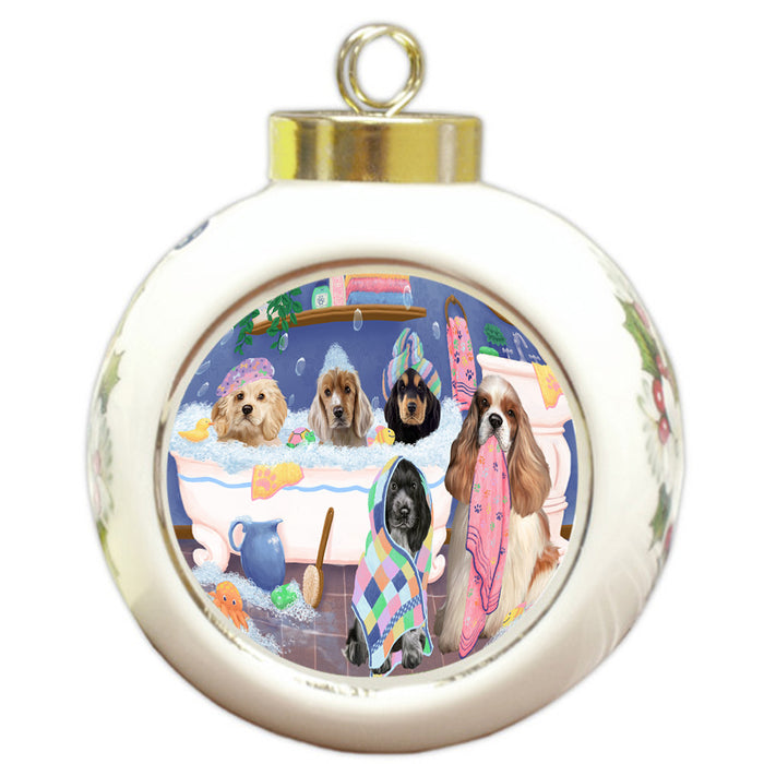 Rub A Dub Dogs In A Tub Cocker Spaniels Dog Round Ball Christmas Ornament RBPOR57139