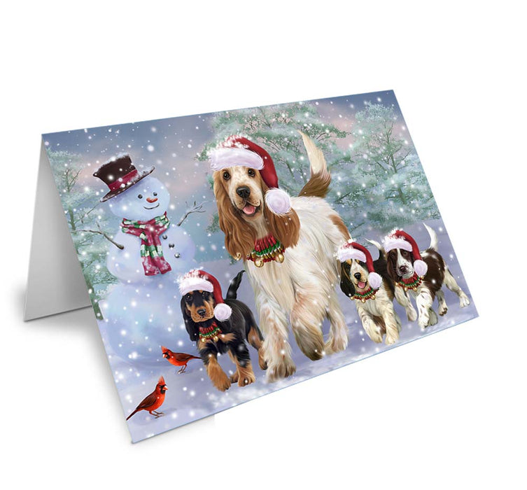 Christmas Running Family Cocker Spaniels Dog Handmade Artwork Assorted Pets Greeting Cards and Note Cards with Envelopes for All Occasions and Holiday Seasons GCD70916