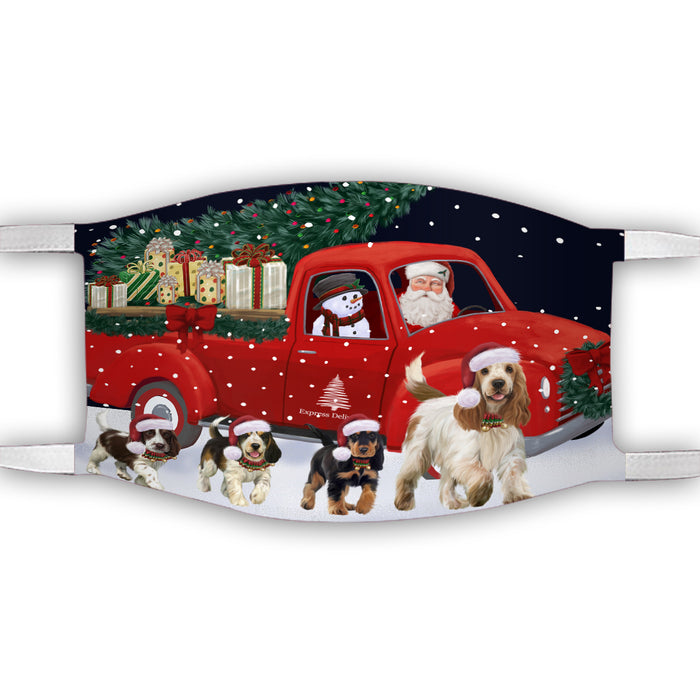 Christmas Express Delivery Red Truck Running Cocker Spaniel Dogs Face Mask FM49862